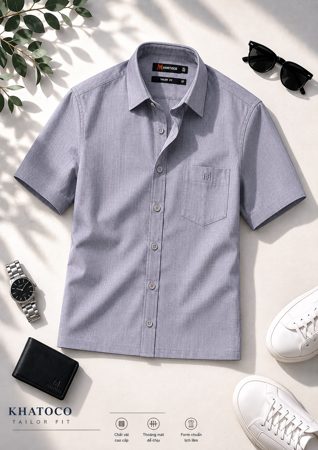 Áo sơ mi Khatoco tay ngắn (L,XL)