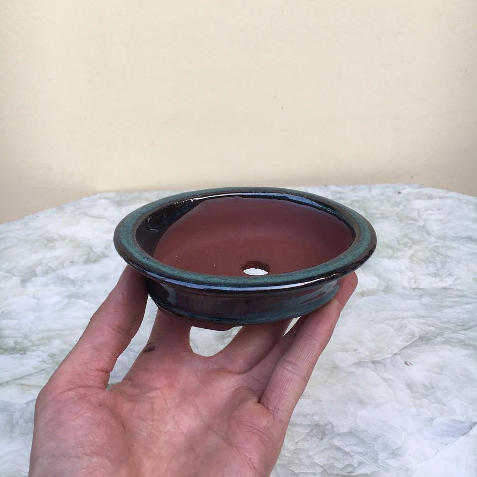 Chậu bonsai Oval mini men xanh hỏa biến gốm Bát tràng 1 size BM-108