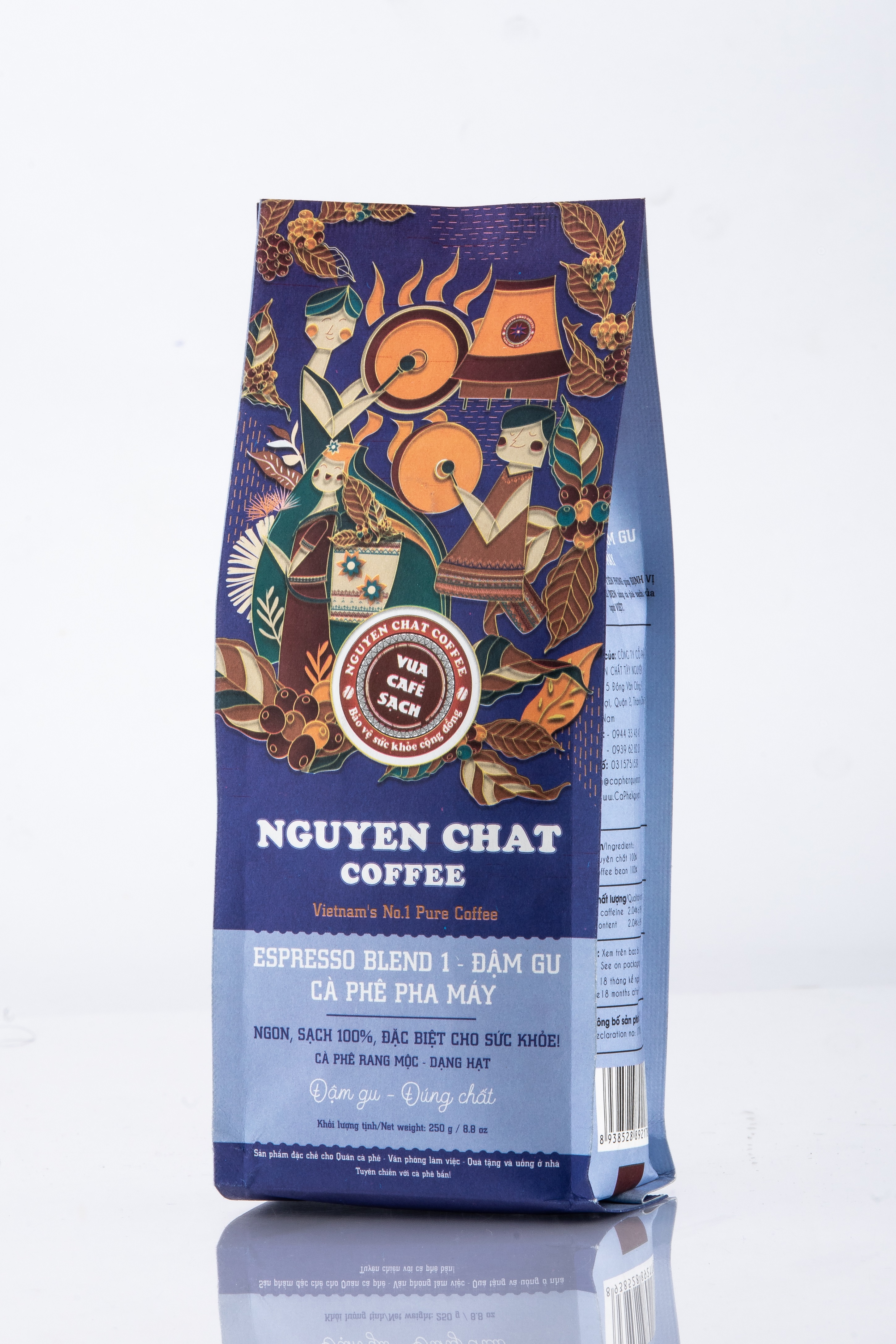 Cà phê ESPRESSO BLEND No.1 dạng hạt nguyên chất phong cách Ý, mùi hương thơm nồng, vị đậm đà hậu kéo dài - 250g