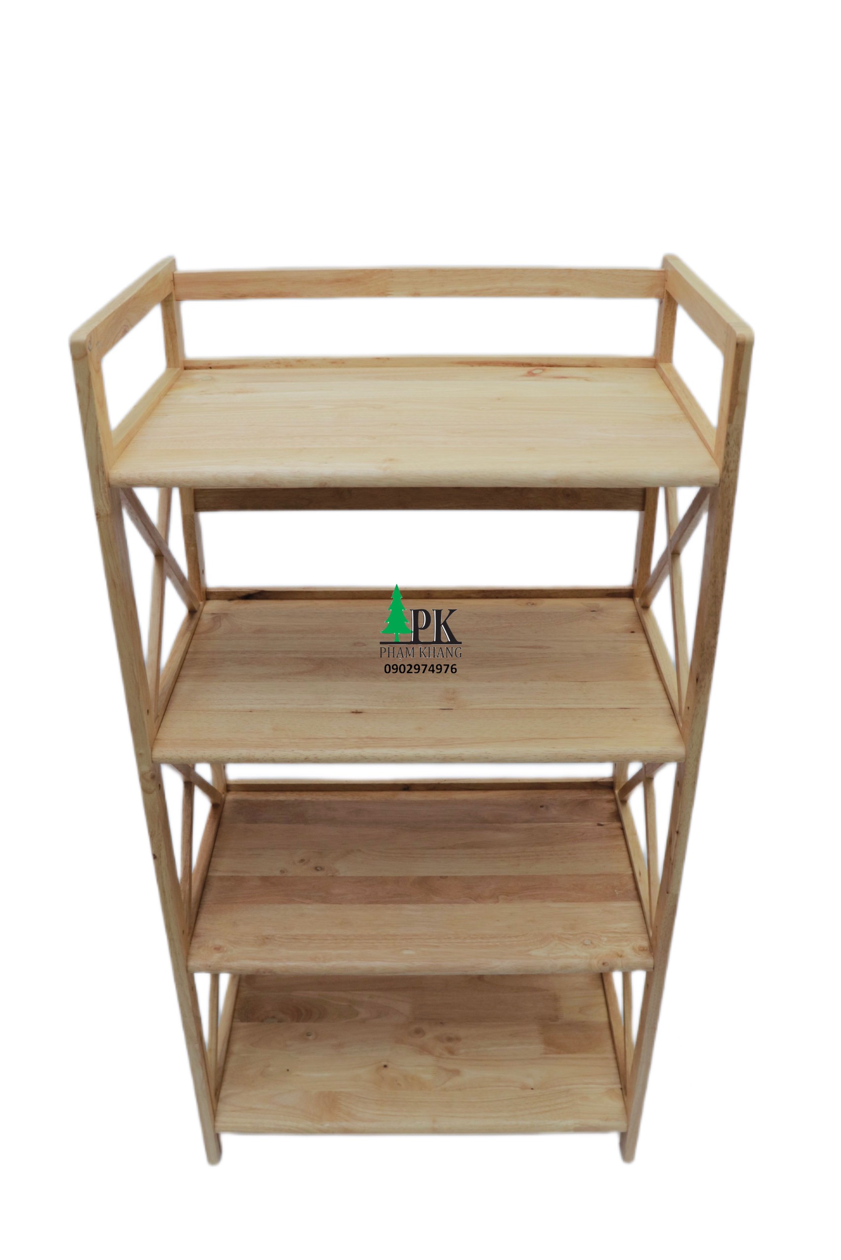 Kệ lò vi sóng gỗ 4 tầng Phạm Khang - Gỗ cao su tự nhiên màu Gỗ Tự Nhiên/ Vàng Cherry - Kích thước rộng 62 cm