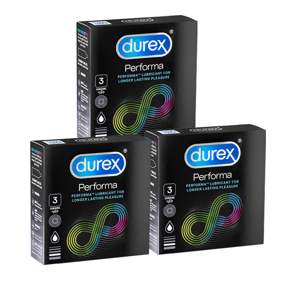 Bộ 3 hộp bao cao su Durex Performa kéo dài thời gian, size 52mm, 3 bao/hộp