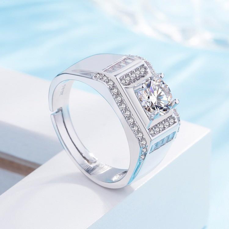 Nhẫn thời trang nam AKINGLUXURY AK40, bạc ý S925, nhẫn bạc nam đính đá sang trọng mới nhất 2021