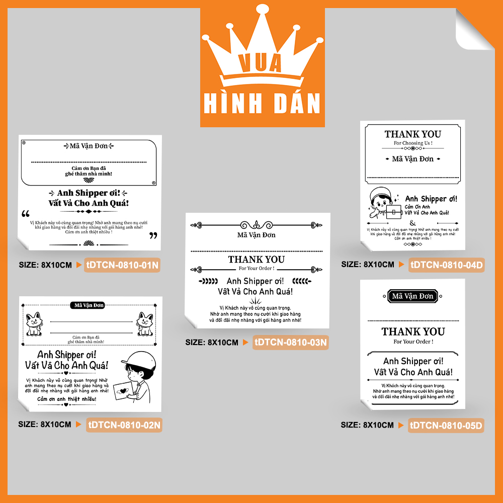 Set 50/100 phiếu ghi mã vận đơn kèm lời nhắn gửi shipper thiết kế trắng đen đơn giản - tem sticker phiếu ship hàng, phiếu giao hàng, anh shipper ơi