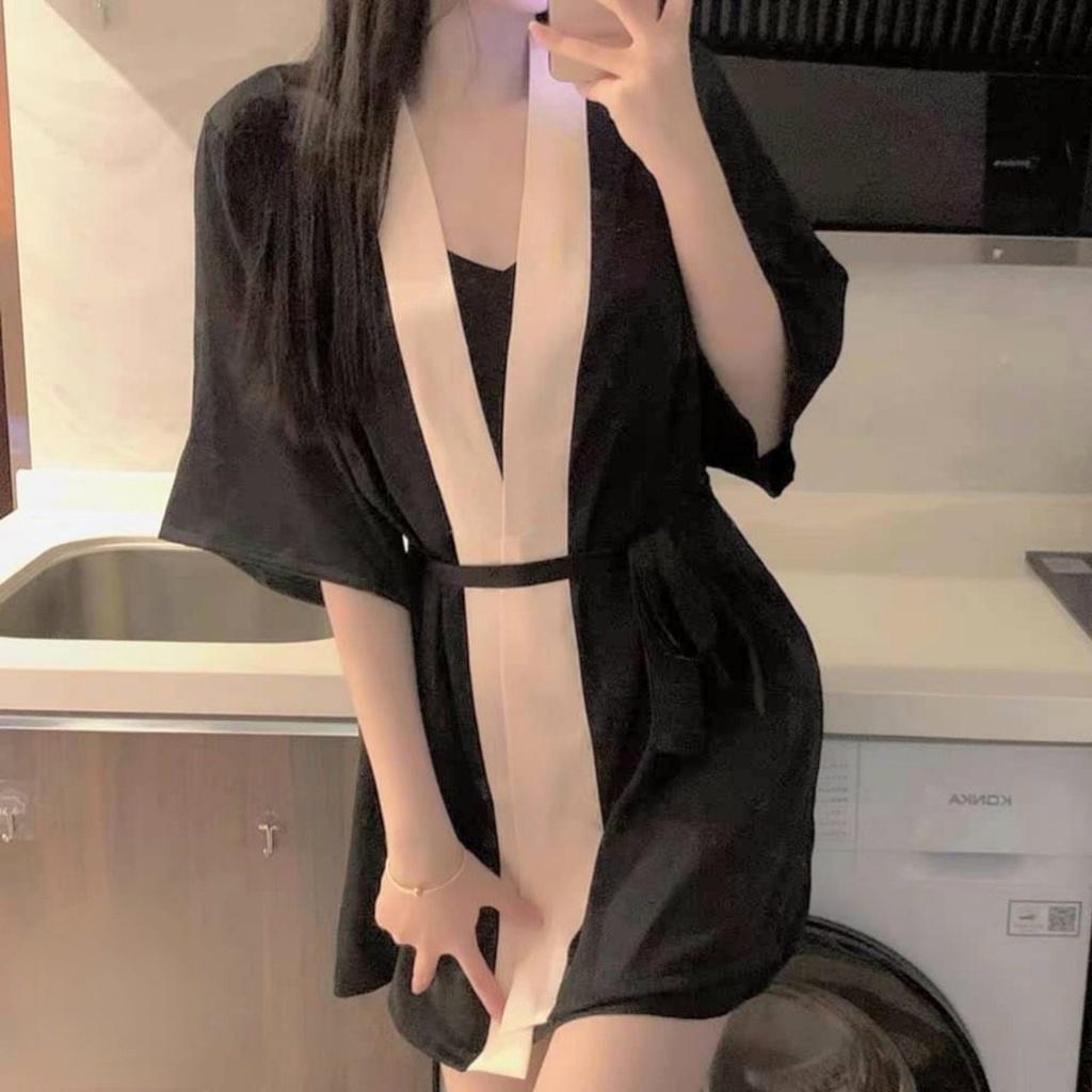 Áo Choàng Ngủ Nữ Vải Lụa Cao Cấp Có Kèm Đầm Dây Sexy bên trong