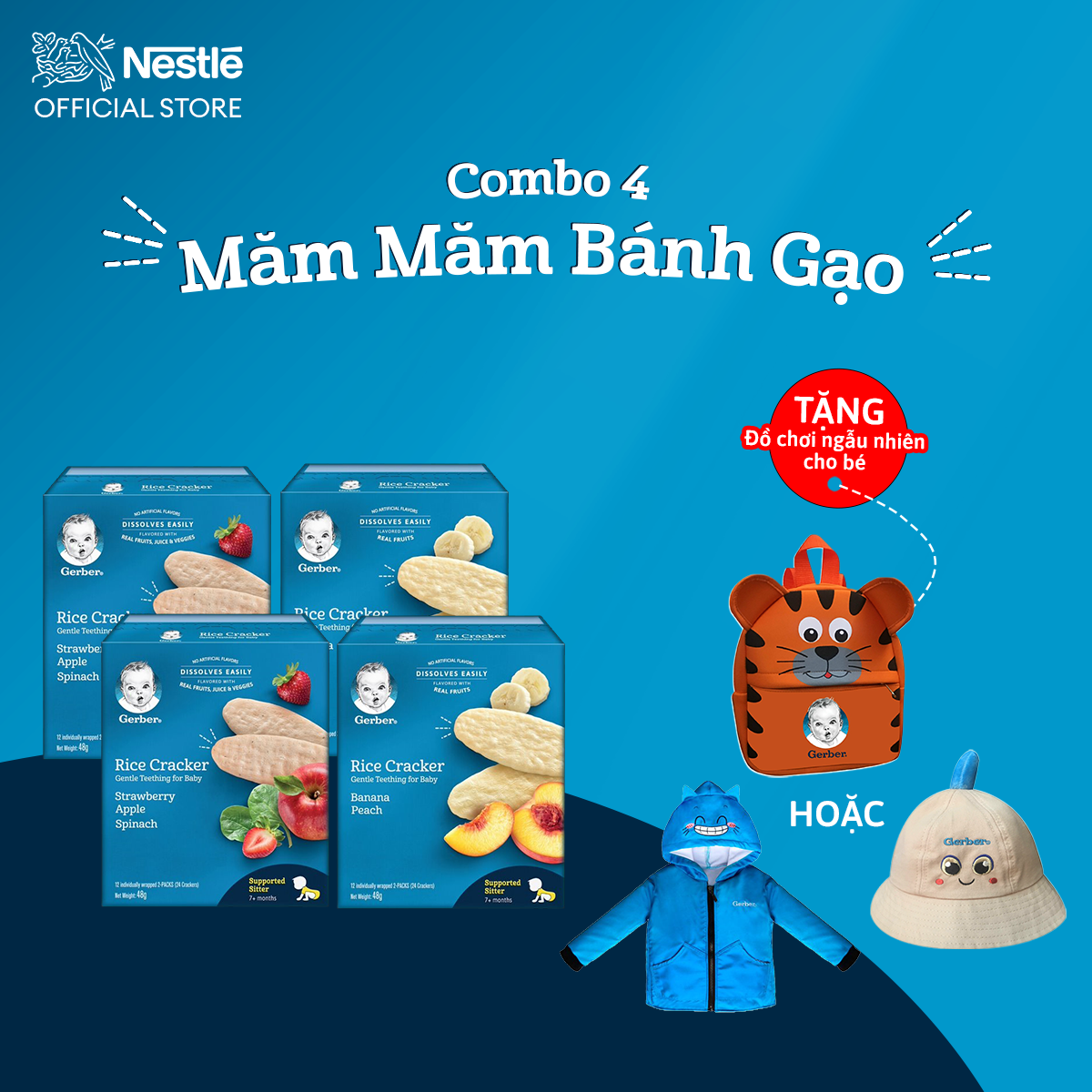 Combo 4 Bánh Gạo Ăn Dặm Nestlé Gerber Chính Hãng - Combo 4 Măm Măm Bánh Gạo [Tặng Phụ Kiện Cho Bé Ngẫu Nhiên]