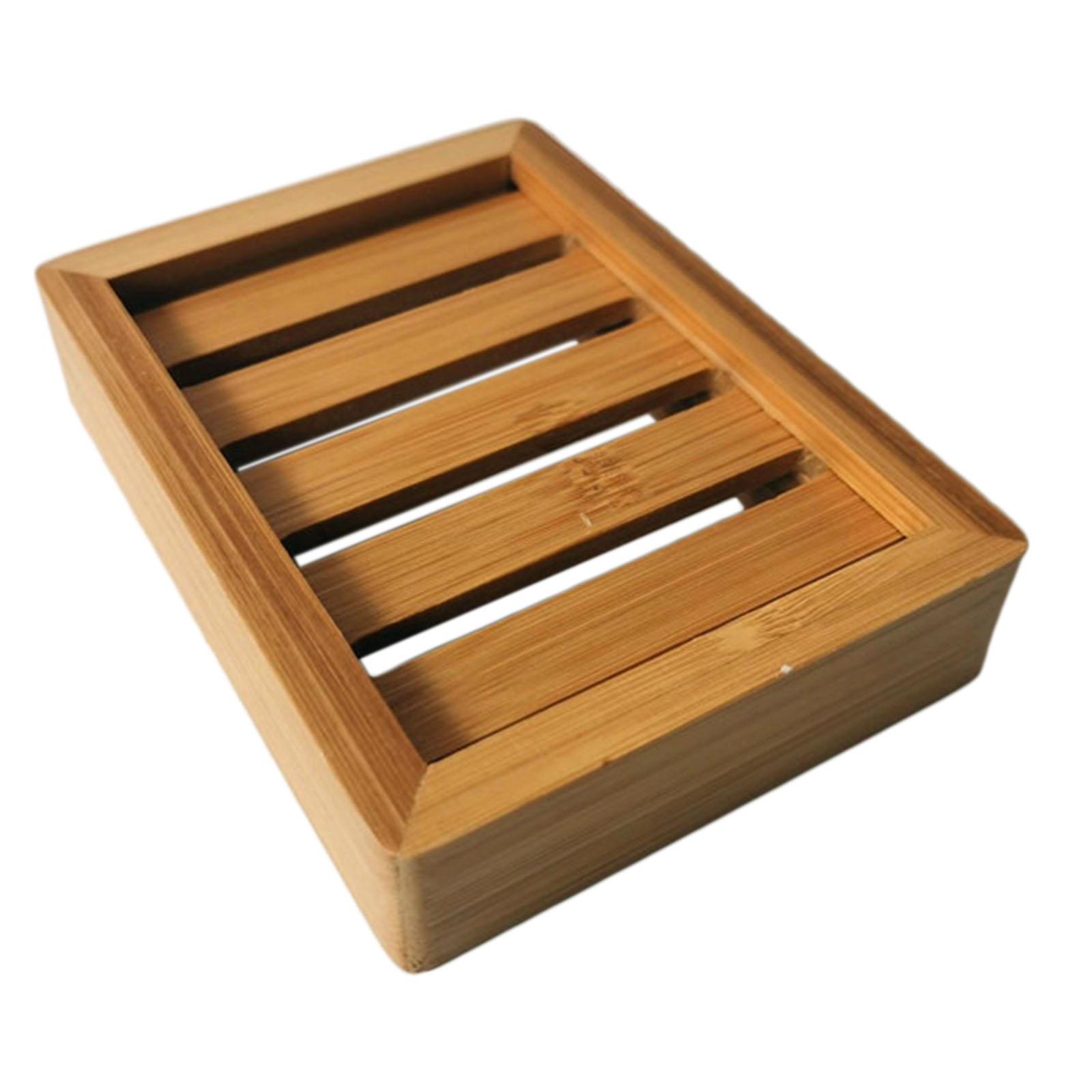 Bamboo Soap Dish Soap Tray Holder Storage Rack Plate Container Bathroom Sink