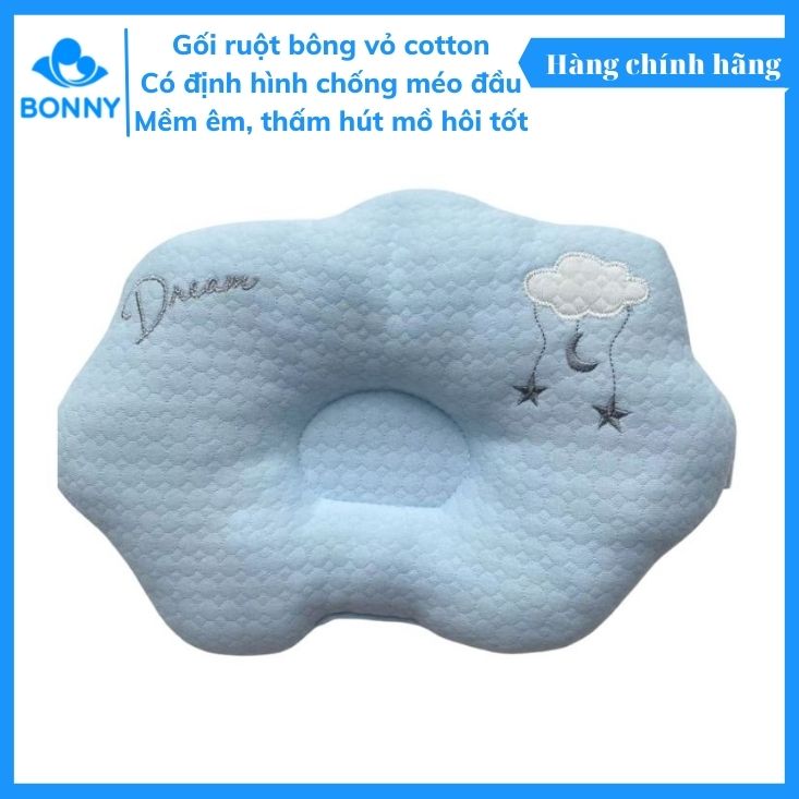Gối bông Bonny mềm chống méo đầu, bẹp đầu, nghẹo cổ, còm lưng cho bé, gối cho trẻ sơ sinh