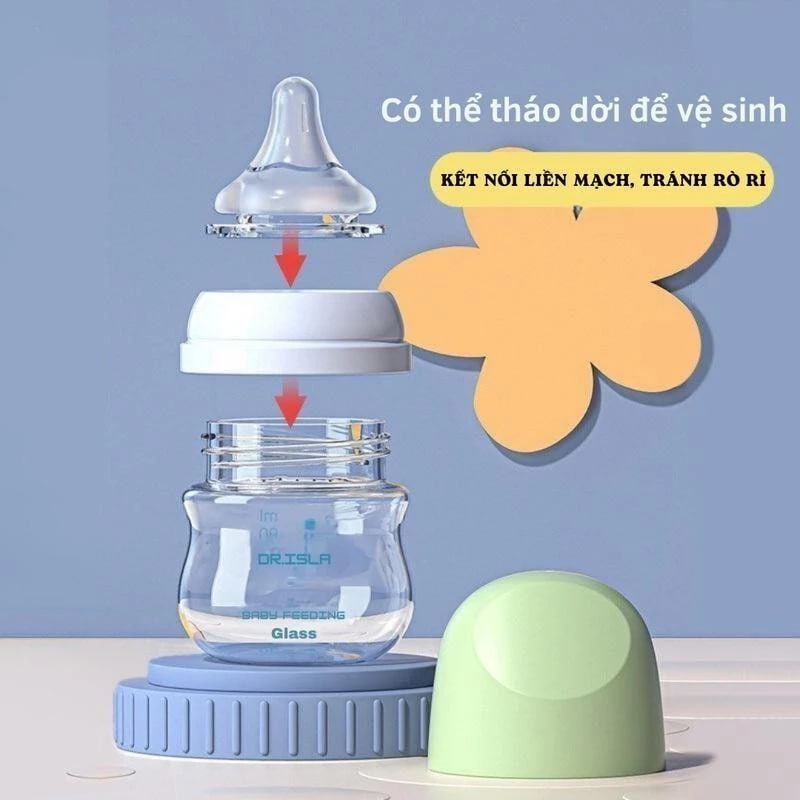 Dr.Isla Bình Sữa Thủy Tinh Cho Bé Sơ Sinh Không BPA Chịu Nhiệt Tốt 90ml/160ml GB01/GB02