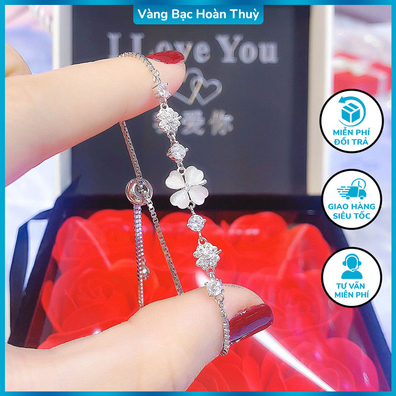Vòng Tay Lắc Tay Bạc Nữ Cỏ 4 Lá May Mắn Cao Cấp