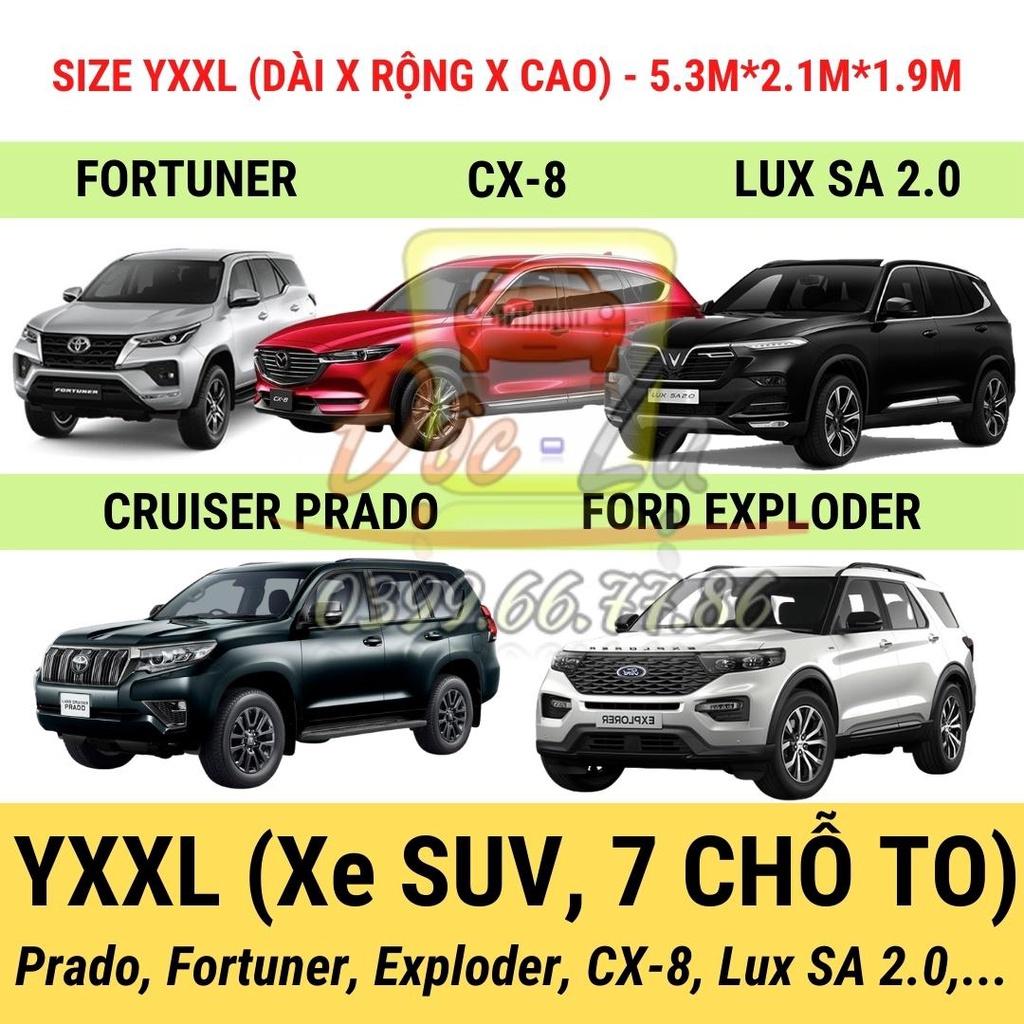 Bạt xe hơi , Bạt phủ xe ô tô tráng nhôm bạc cho xe 4 - 7 chỗ, có phản quang, có khóa kéo cửa lái, 3 lớp chống nóng, mưa