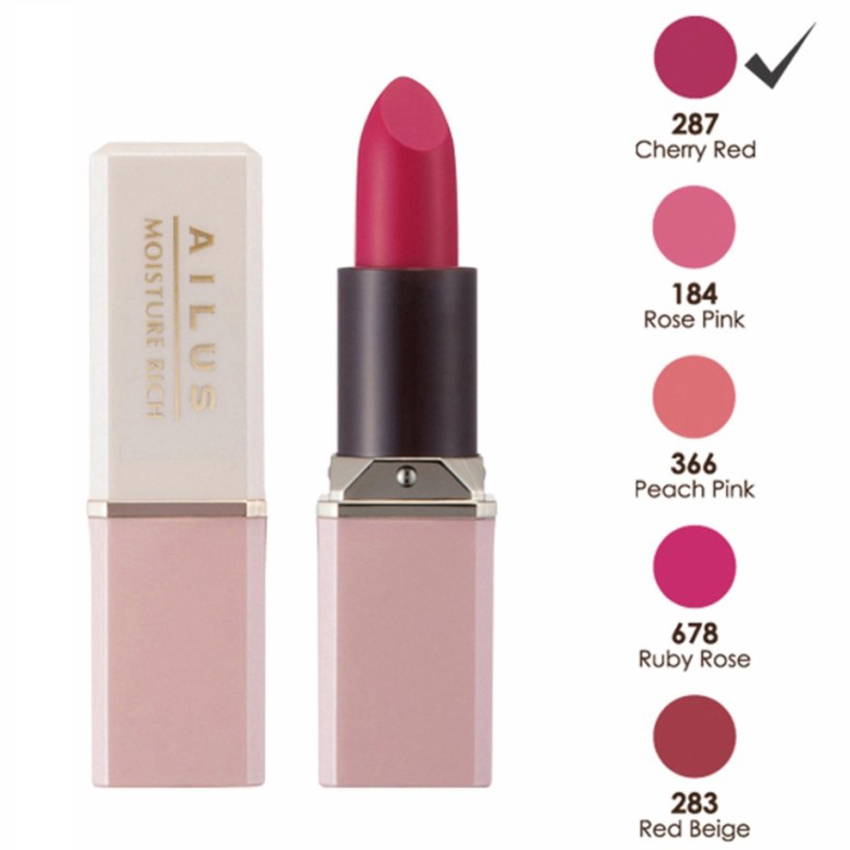 Son thỏi mềm môi Naris Ailus Smooth Lipstick Moisture Rich Nhật Bản 3.7g (#287 Cherry Red) + Móc khóa