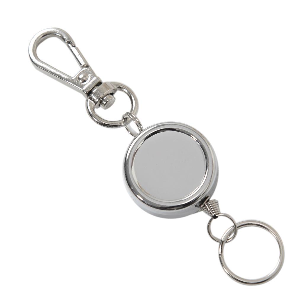2 PCS Retractable Badge Reel with Carabiner Belt Clip and Key Ring for ID Card Key Keychain Badge Holder, Silver