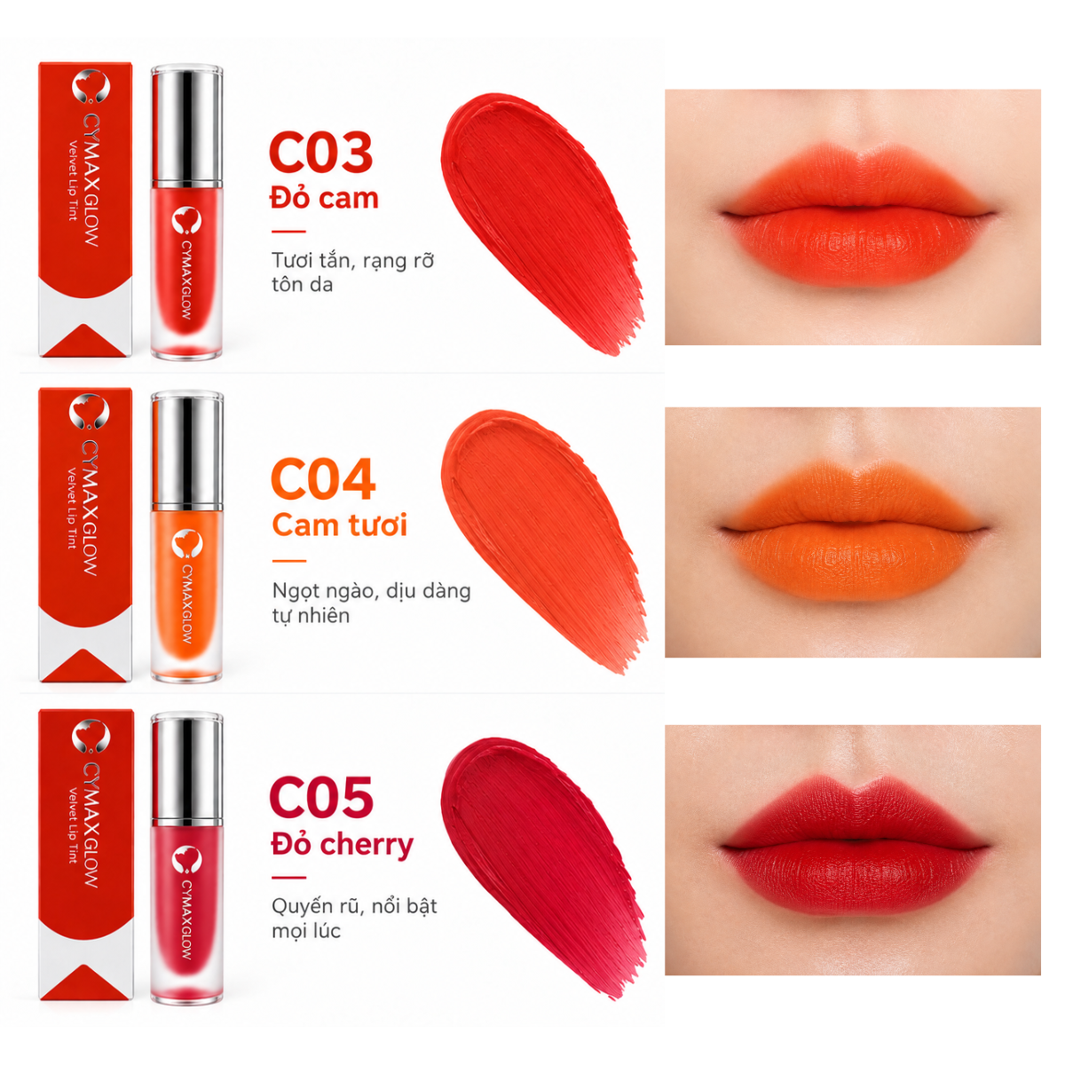 Son Kem Nhung CYMAX Glow Velvet Lip Tint – Lên Màu Chuẩn, Lì Mịn, Nhập Khẩu Chính Ngạch Hàn Quốc