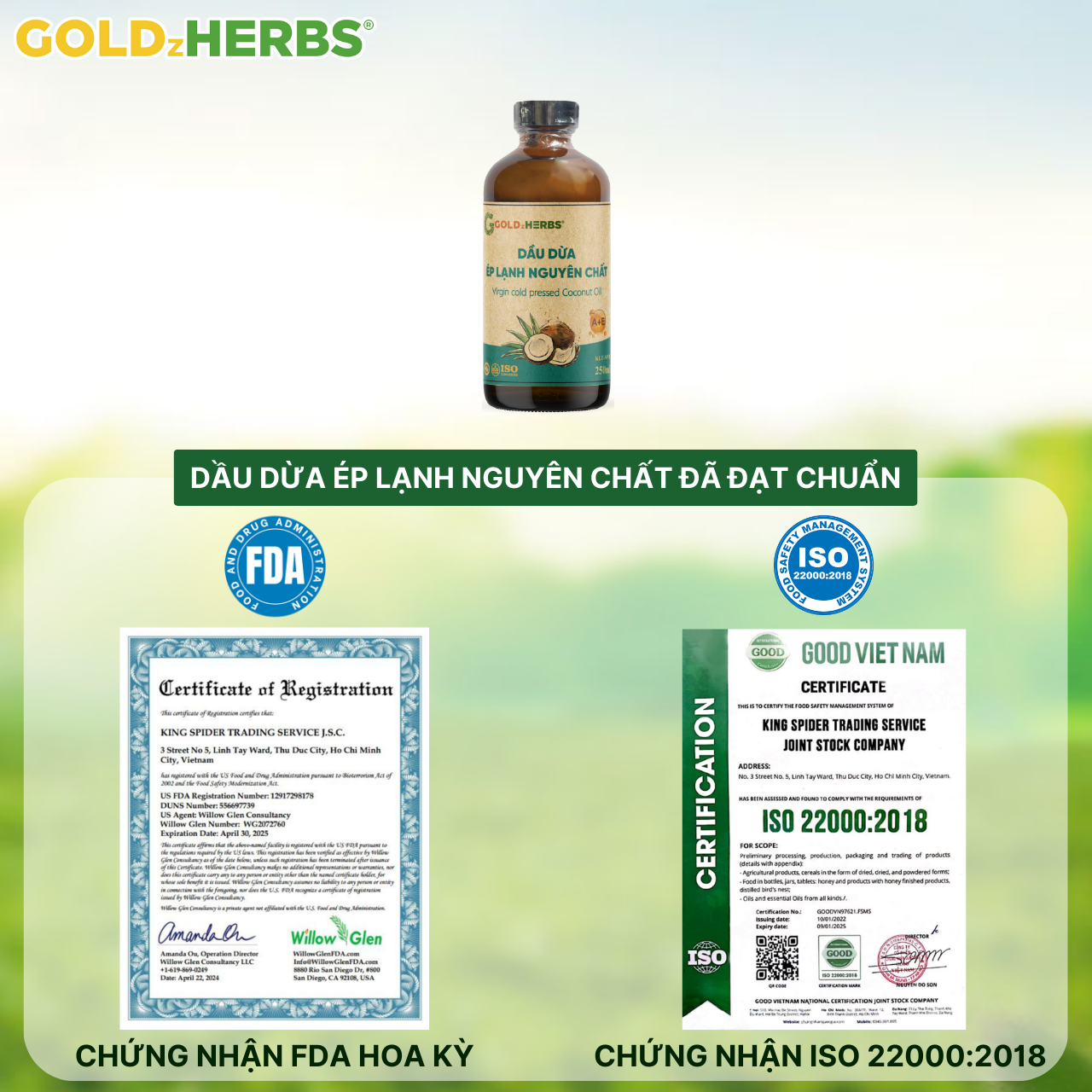 Dầu dừa ép lạnh nguyên chất GoldzHerbs - Chai 120ml/ 250ml