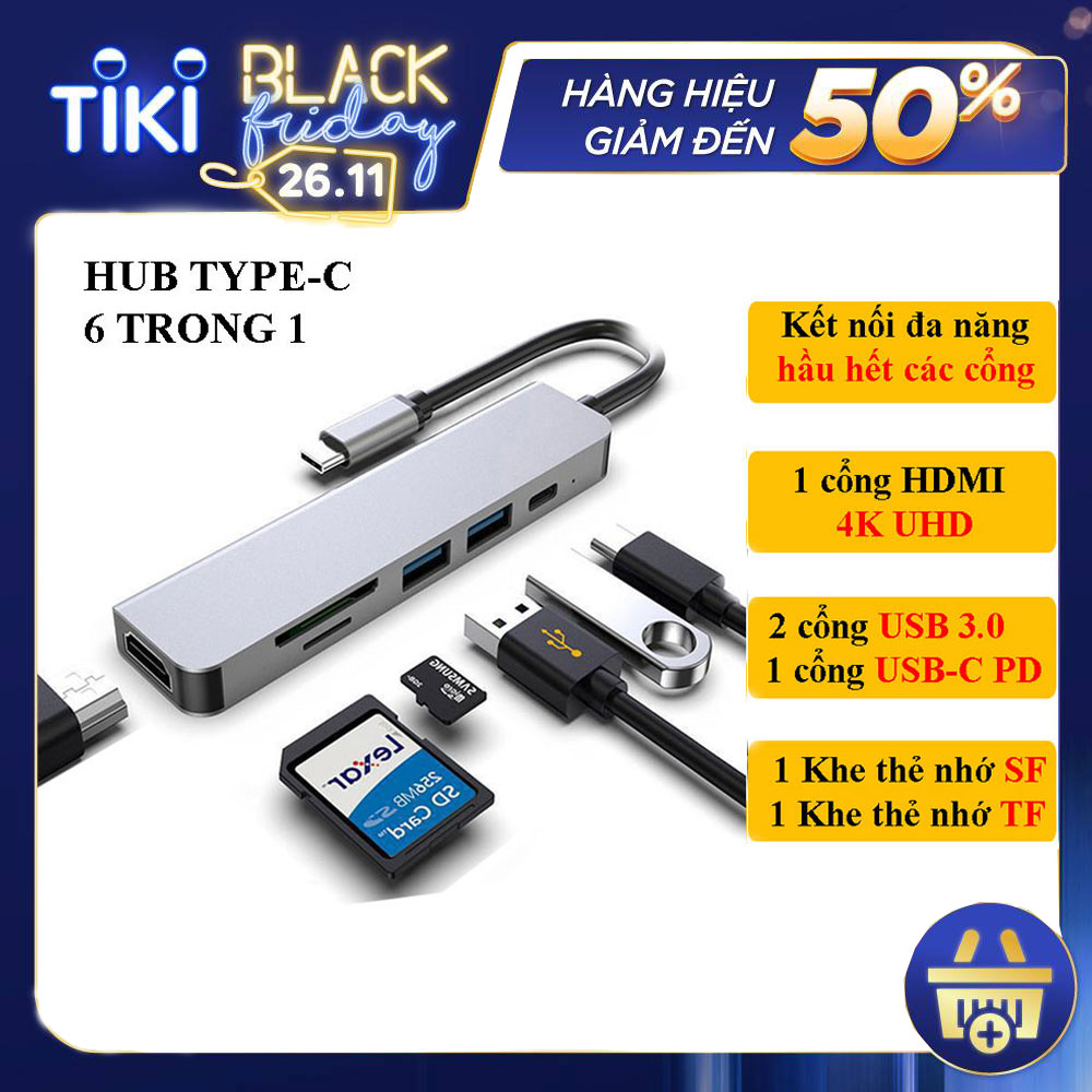 Hub chuyển đổi USB TypeC 6 trong 1 SEASY SS26, Cổng chuyển đổi HUB USB TypeC to HDMI, 1 cổng HDMI 4k UHD , 3 cổng USB 3.0, 2 khe đọc thẻ nhớ SD và TF, Kết nối nhiều thiết bị với tốc độ cao, Dùng cho Điện thoại/Laptop/PC/Macbook – Hàng chính hãng