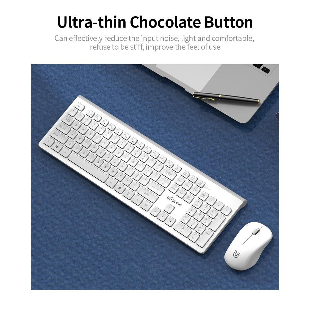 Chuột và Bàn phím R-753 Combo 106 phím Bàn phím sô cô la siêu mỏng + Chuột im lặng không dây 1200DPI Trắng