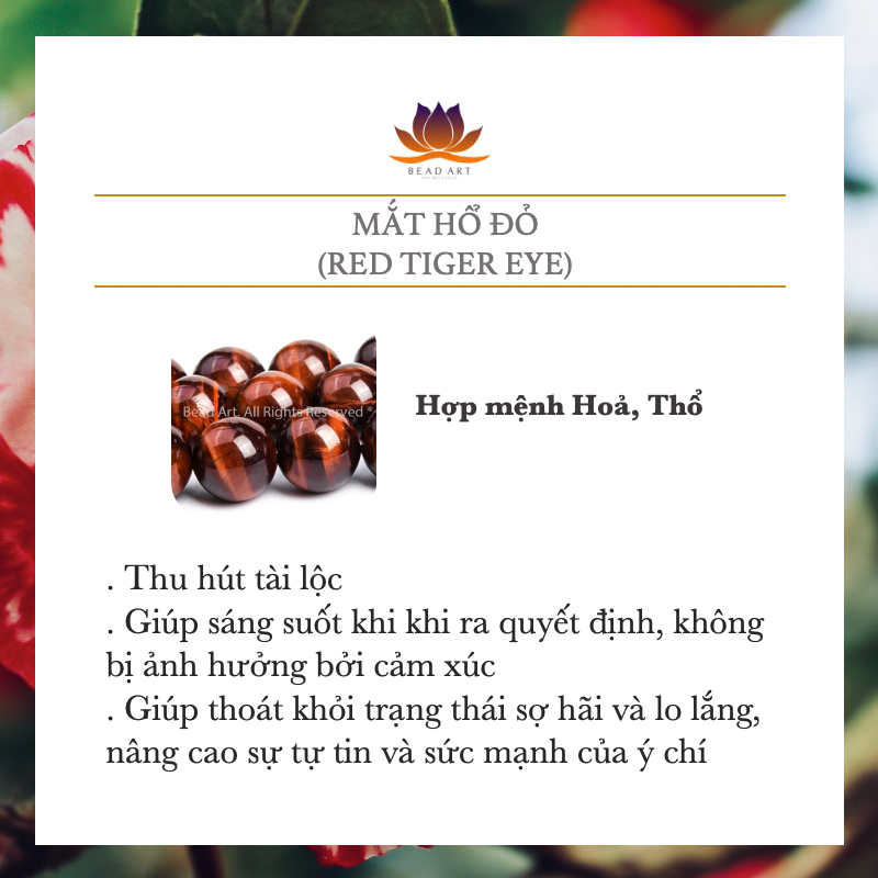 10MM Đá Mắt Hổ Đỏ, Mắt Cọp Đỏ, Red Tiger Eye Tự Nhiên Loại AAA, Đá Phối Vòng Tay Phong Thuỷ, Chuỗi Hạt, Mệnh Hoả, Thổ - Bead Art