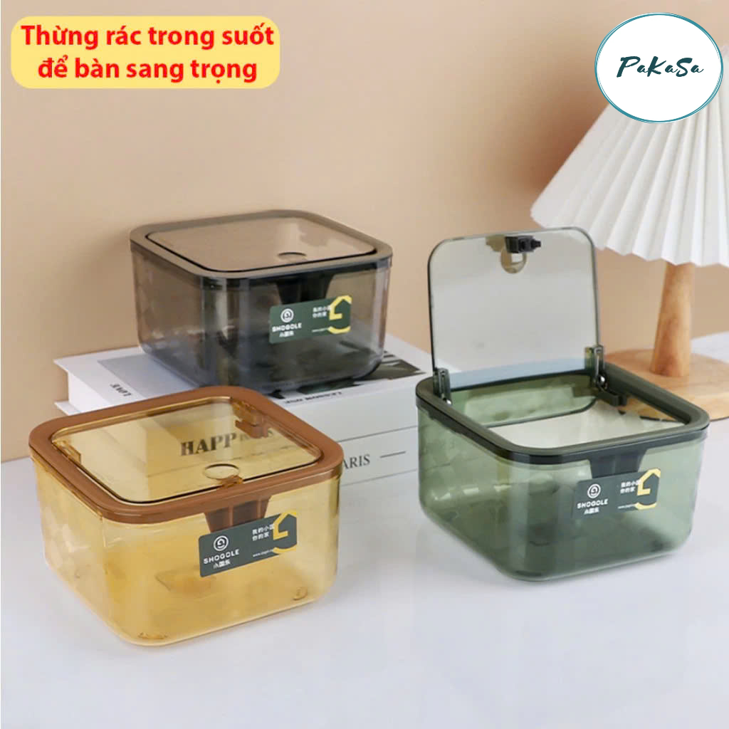 Hộp Đựng Rác Để Bàn Nắp Bật Trong Suốt - Thùng Rác Mini Để Bàn Có Nắp Đậy PaKaSa - Hàng chính hãng (Giao màu ngẫu nhiên)
