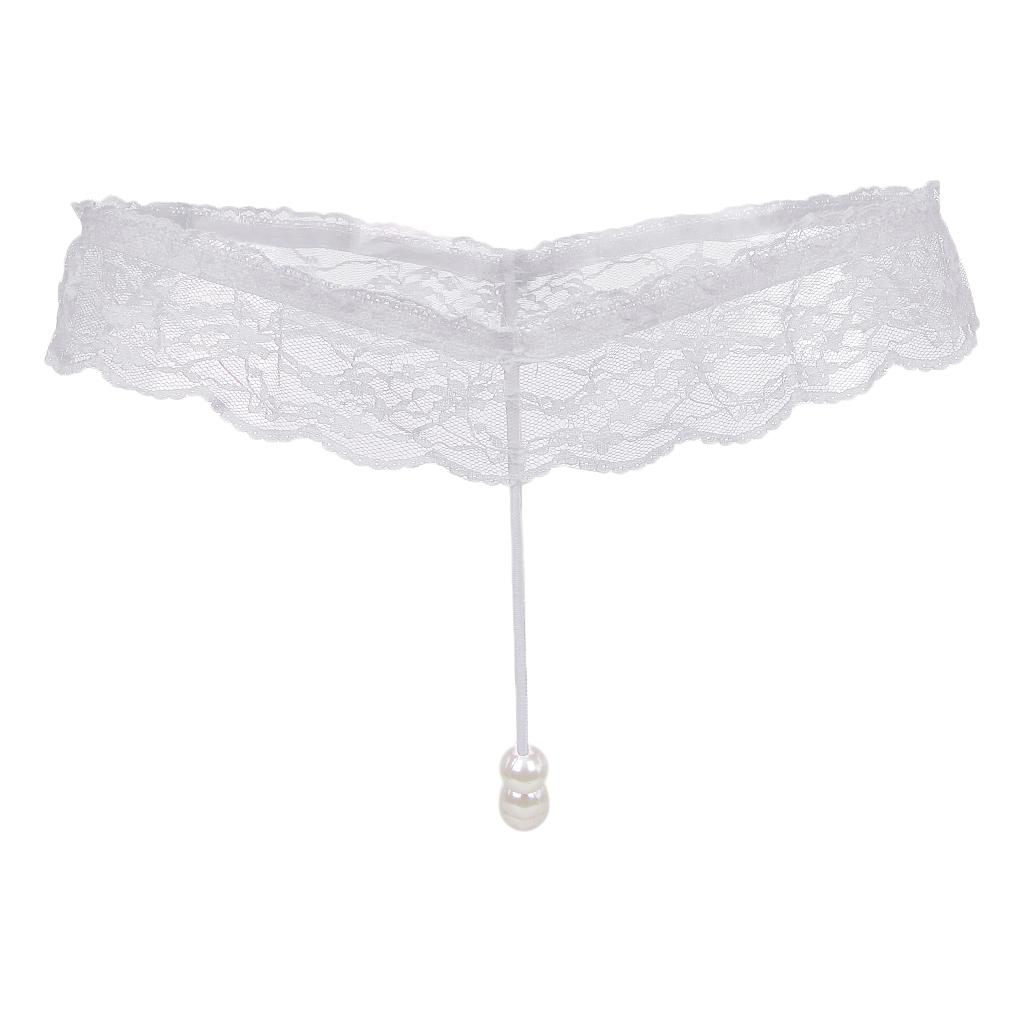Stylish Women's Transparent Lace Pearl Mini G-string Briefs Panties Underwear T-back