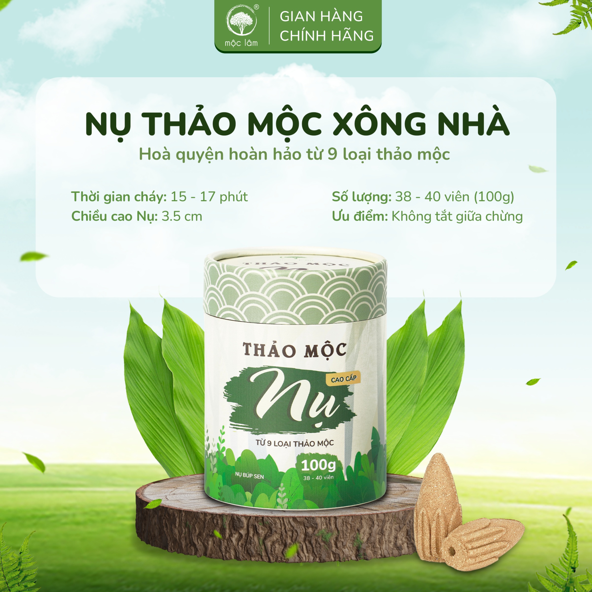 Nhang Nụ Thảo Mộc 100g - MỘC LÂM, Nhang Nụ từ Thảo Dược Khói Ngược Cao Cấp Xông Nhà Thanh Tẩy