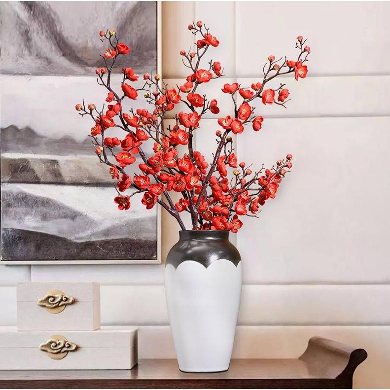 Cành hoa đào giả nhựa màu đỏ trang trí Tết đẹp HINDI 60cm mã AZHOA0032