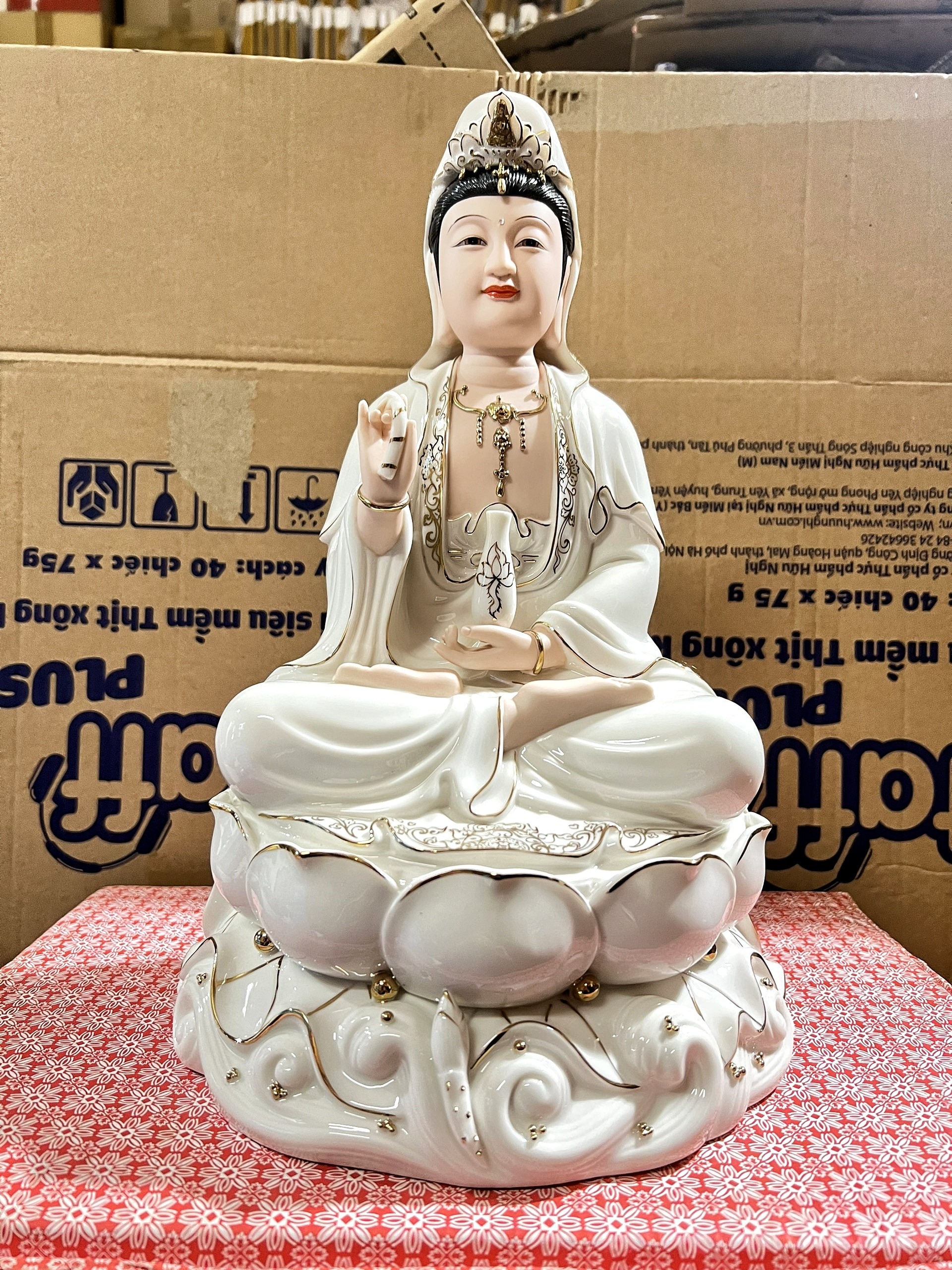 Tượng Quan Âm Sứ Trắng Cao Cấp Nhập khẩu cao 35cm