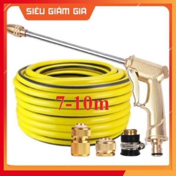 Bộ dây vòi xịt nước rửa xe, tưới cây . tăng áp 3 lần, loại 7m, 10m 206701-3 đầu đồng, cút đồng