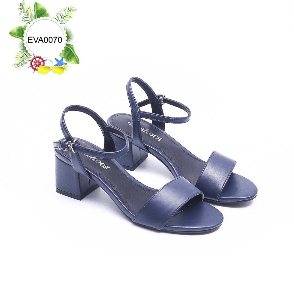 Sandal Cao Gót Đế Vuông Quai Ngang Da PU 5cm Evashoes - Eva0070