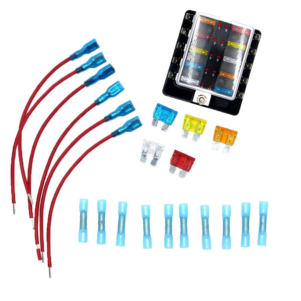 10 Way Terminals Circuit Blade Fuse Box Holder Block for Boat Auto Car RV