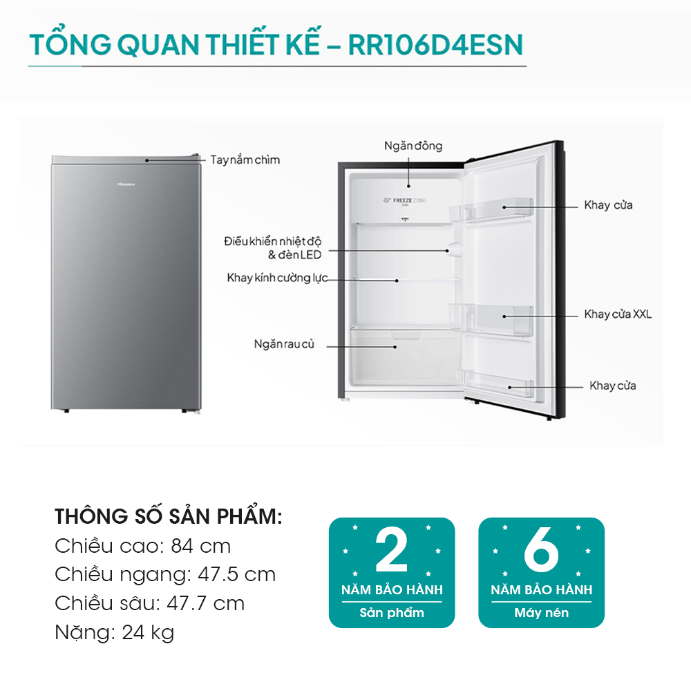 Tủ lạnh mini có ngăn đá Hisense 82 lít RR106D4EBN/RR106D4ESN Tiết kiệm điện, Trả Góp 0% - HÀNG CHÍNH HÃNG