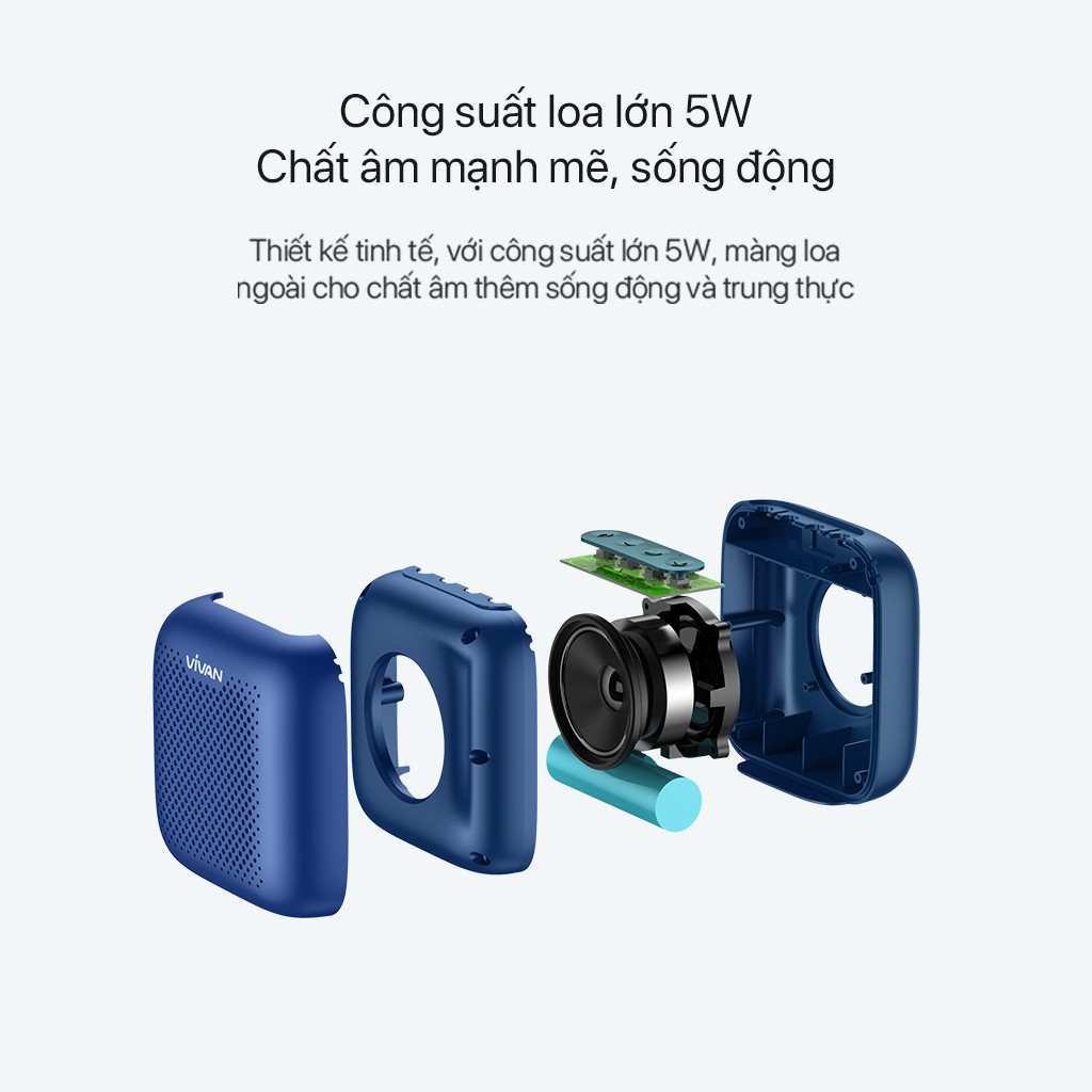 Loa bluetooth mini giá rẻ cầm tay,Loa bluetooth VIVAN VS1 5W,pin 8h,bluetooth 5.0,chống nước,ghép đôi TWS màu xanh dương -Hàng chính hãng bảo hành 12 tháng