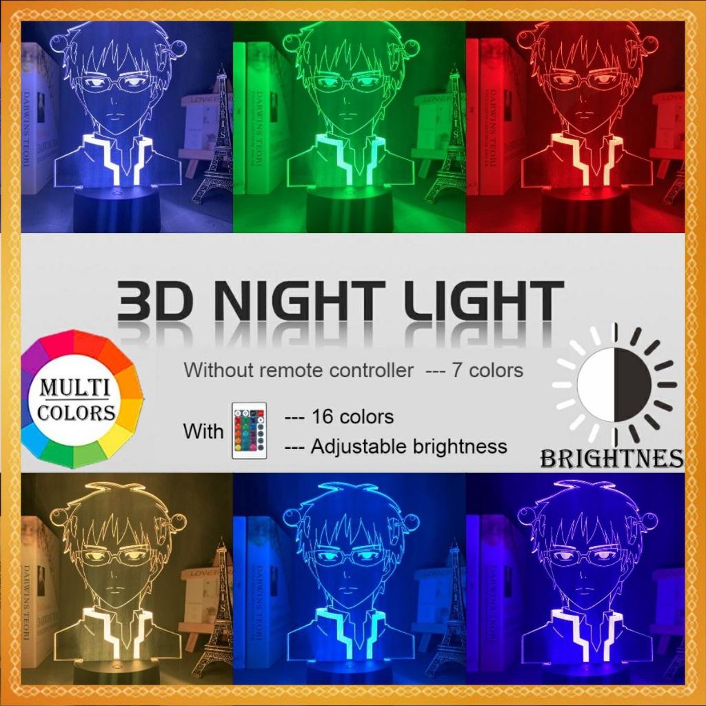 Đèn ngủ Led 3D Saiki Kusuo no Psi-nan Đèn Ngủ Trang Trí Phòng Ngủ Nhiều Màu Sắc Nightlight Anime