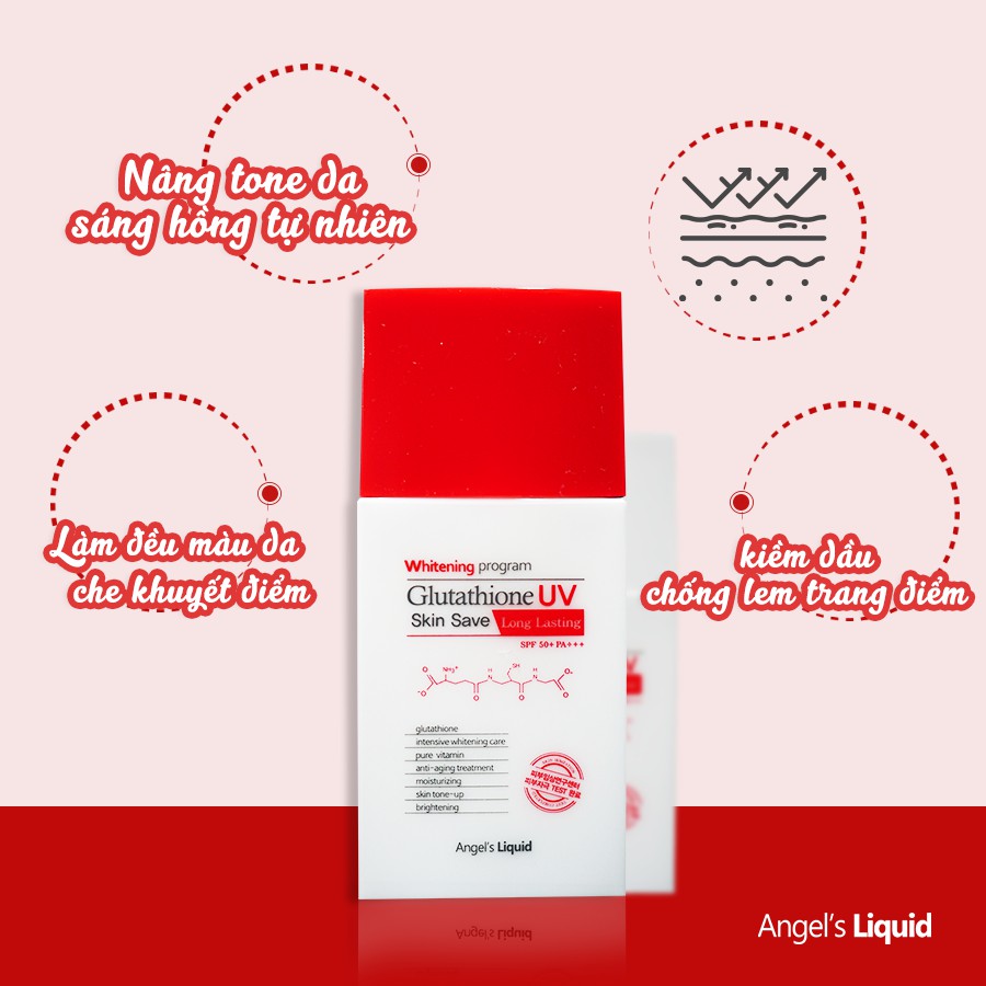 Kem chống nắng nâng tone, chống trôi Angel's Liquid Glutathione Uv Skin Save Long Lasting SPF50+ PA+++ 50ml