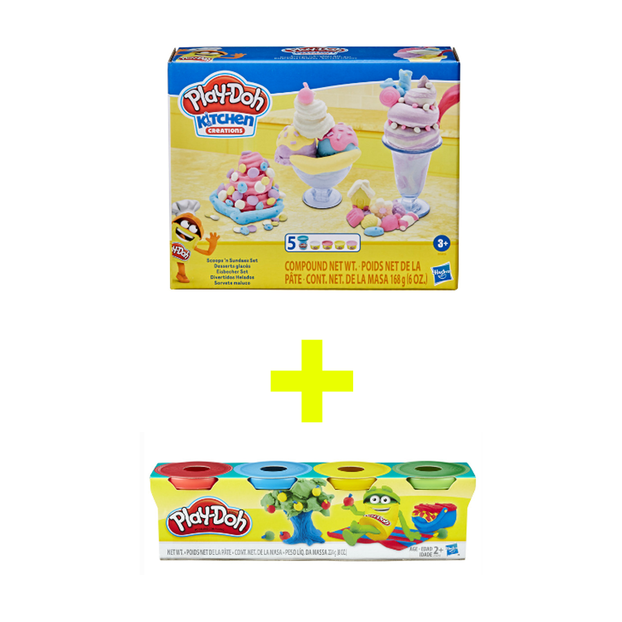 Đồ Chơi PLAYDOH Combo Bộ Khuôn Làm Bếp Cơ Bản Và Bột Nặn 4 Màu Mini CBE7253-23241 - Giao hàng ngẫu nhiên