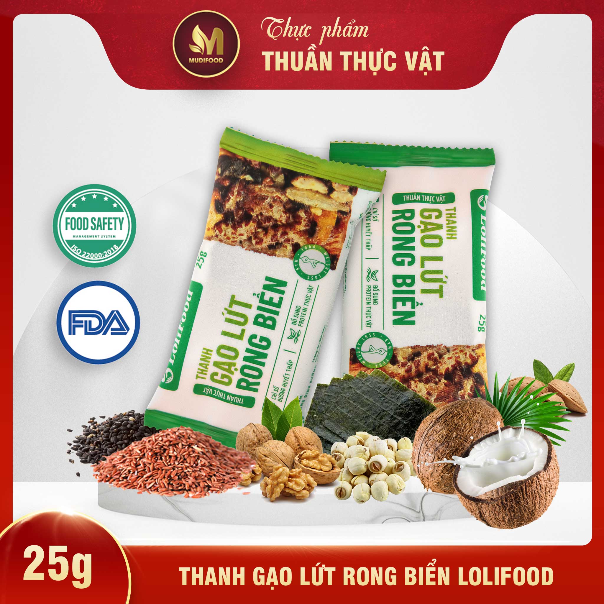 Thanh Gạo Lứt Rong Biển Lolifood 250g (10 gói x 25g) - Cung Cấp Vitamin và Khoáng Chất, Giúp Cân Đối Dinh Dưỡng, Tốt Cho Sức Khỏe, Bổ Sung Chất Đạm và Chất Xơ, Tốt Cho Tim Mạch, Huyết Áp - Người Ăn Kiêng, Ăn chay, Người Tập Gym, Yoga, Giảm Cân, Tiểu Đường