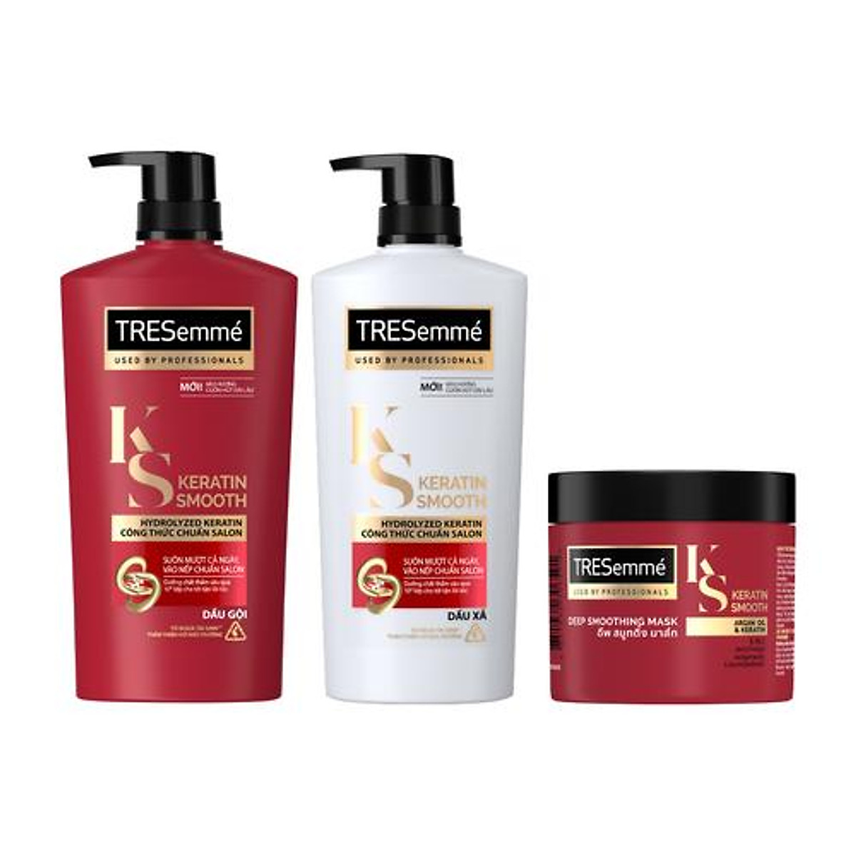 Combo Gội 640g, Xả 620g & Ủ 180ml TRESEMME Keratin Smooth với Dầu Dưỡng tóc Argan & Keratin Combo Dầu gội xả và kem ủ giúp Vào Nếp Suôn Mượt 640g, 620g, 180ml