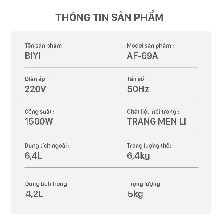 Nồi Chiên Không Dầu BIYI AF69A - Hàng Chính Hãng