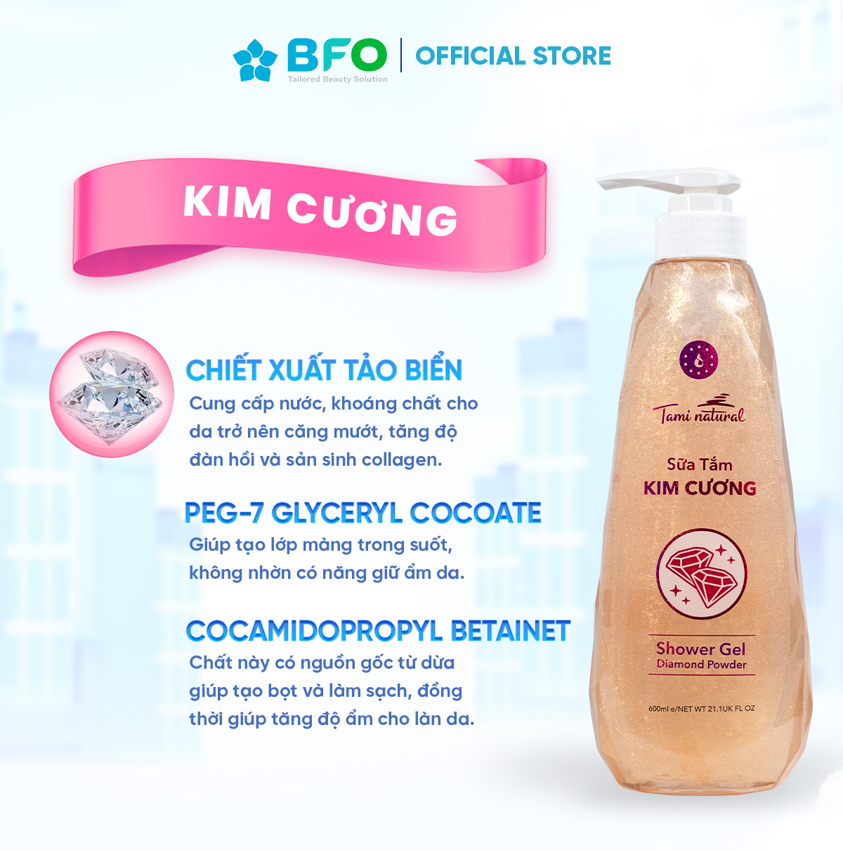 Sữa Tắm Kim Cương Tami Natural Nuôi Dưỡng Da Từ Bên Trong Dung Tích 600ml