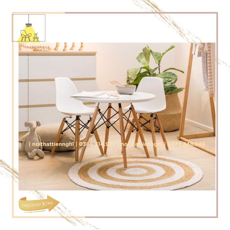 Bàn Tròn EAMES 4 Chân Gỗ Đan Sắt dùng để decor, Ngồi Quán Cafe, Văn Phòng, Bàn Ăn Đủ Kích Thước, thiết kế hiện đại