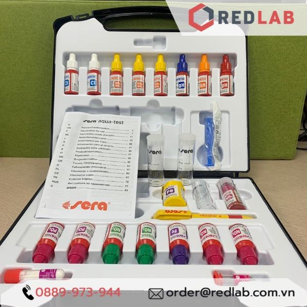 Bộ test nhanh Sera đo 9 chỉ tiêu kH, pH, NO2, NO3, PO4, Fe, NH3 / NH4, Cl, gH trong nước ao, hồ, nuôi cá
