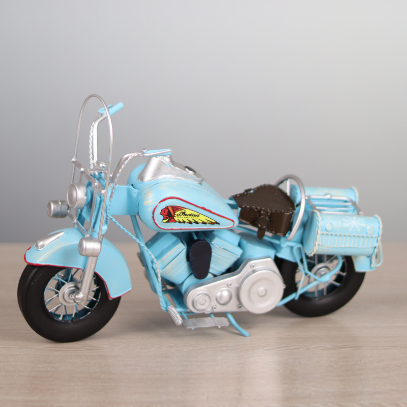 Mô Hình Xe Moto Indian Xanh Dương Retro