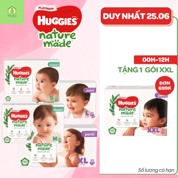 Combo 3 gói tã dán Huggies Nature Made size M64 miếng Vaca Baby House