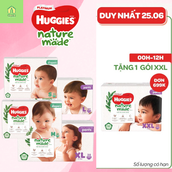Tã Dán Siêu Cao Cấp Huggies Platinum Naturemade M64