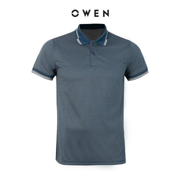 OWEN - Áo polo nam ngắn tay Owen chất thun lạnh màu xanh kẻ tăm 231216