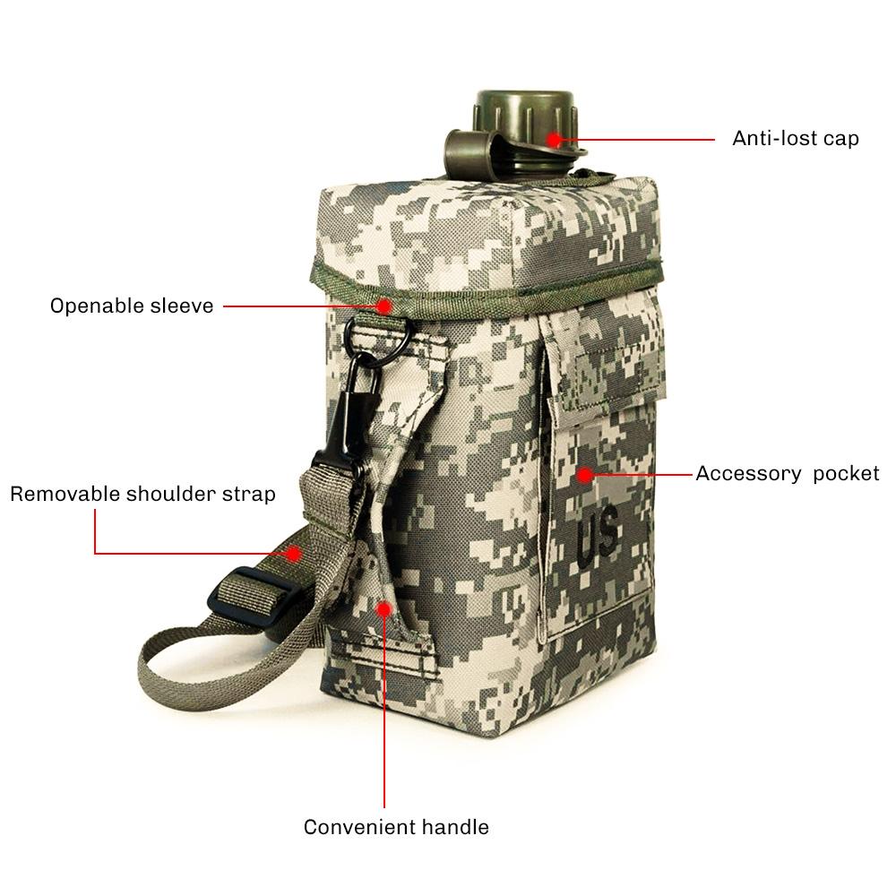 Set Túi Đeo Chéo Kèm Bình Nước Cắm Trại Dã Ngoại Họa Tiết Quân Đội 2L