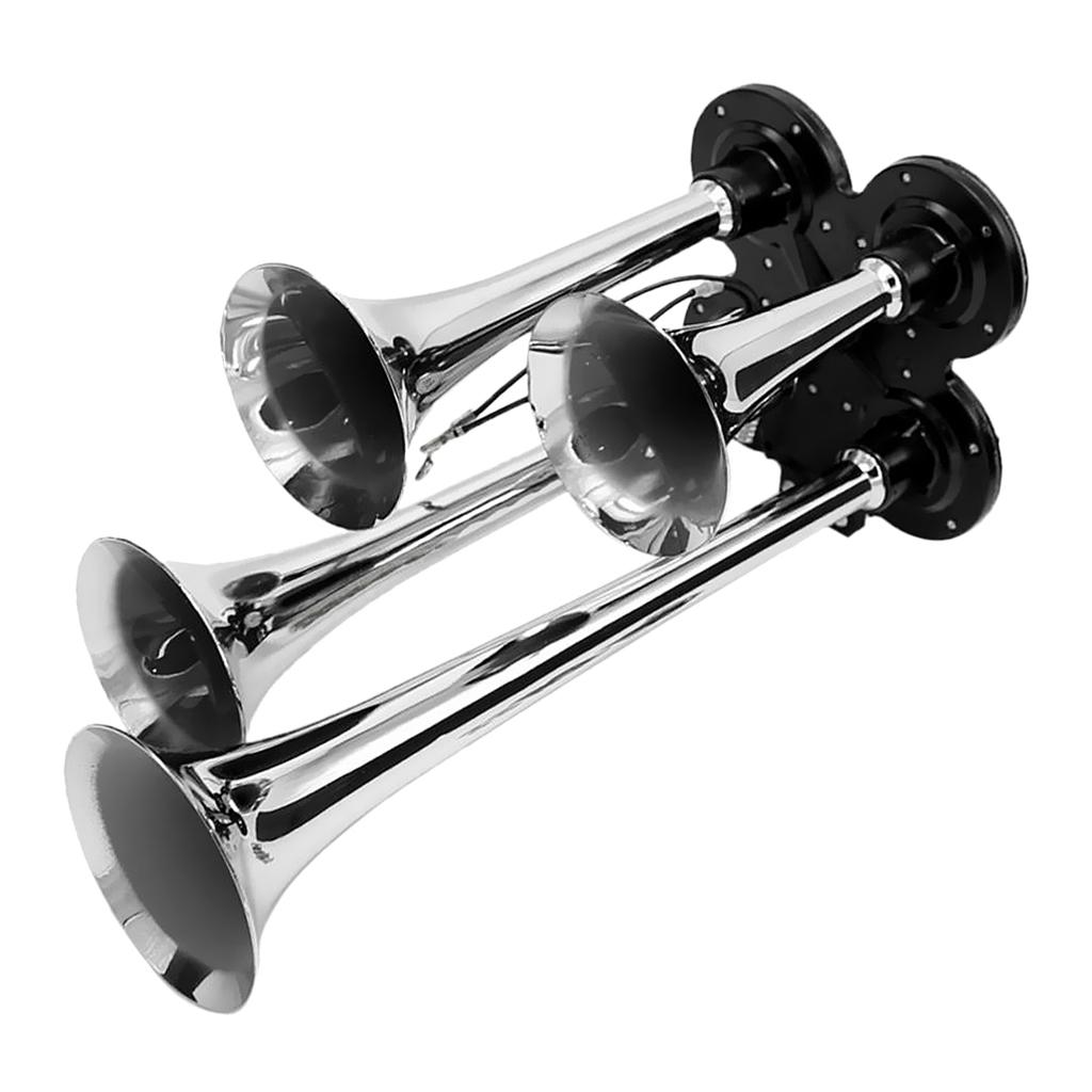 Universal Car Automobile SUV Van 4-Trumpet Train Air Horn 12V/24V 150db for Air Compressor