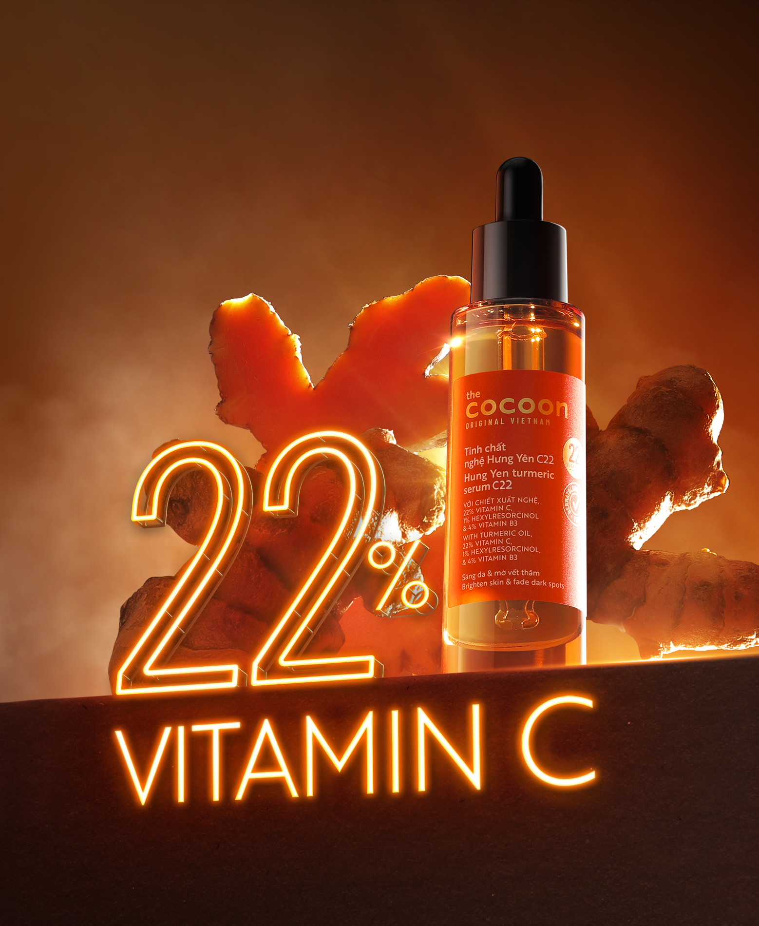 Tinh chất nghệ Hưng Yên C22 với 22% vitamin C sáng da chuyên sâu &amp; mờ vết thâm Cocoon 30ml