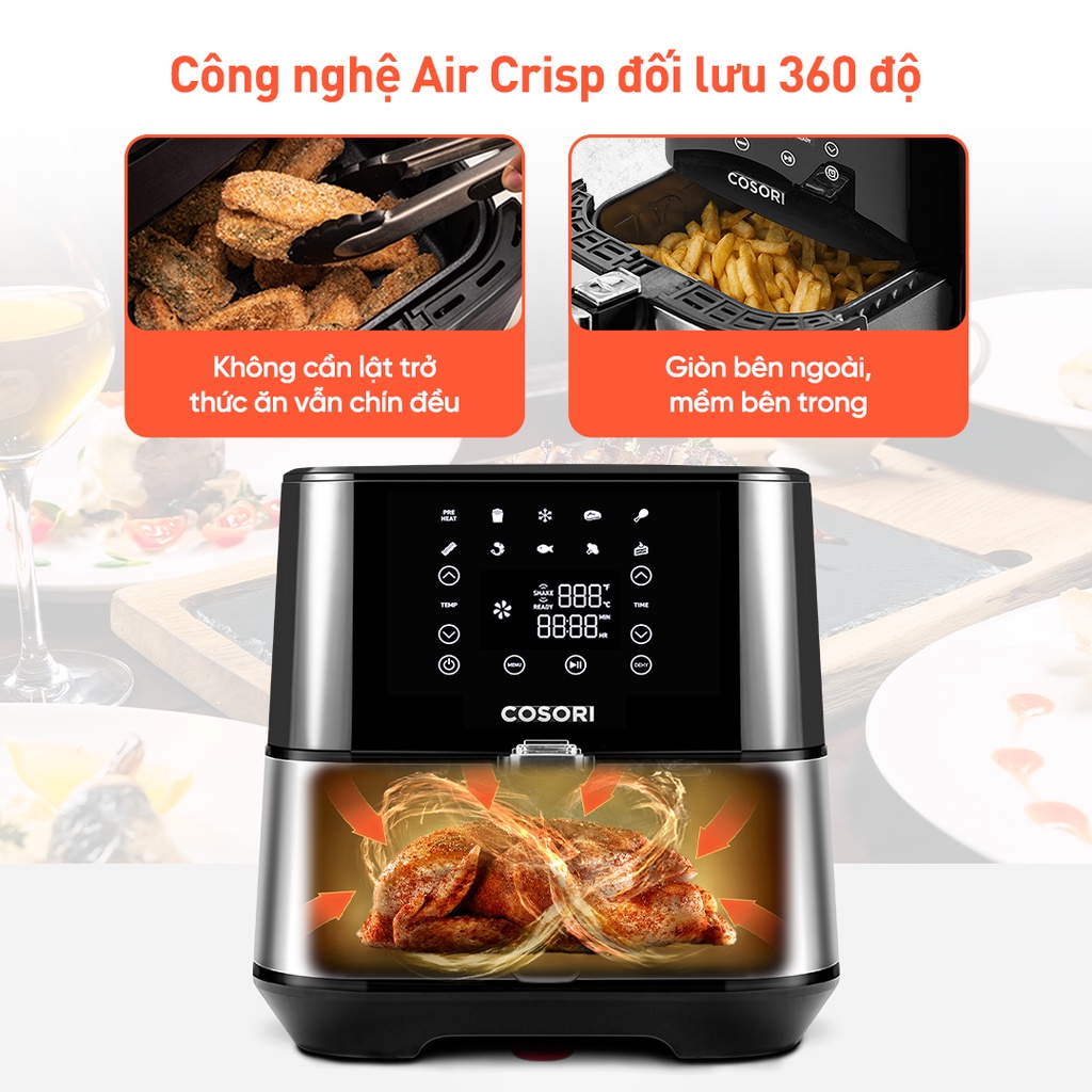 Nồi chiên không dầu Cosori CP258 -AF-RAM (5.5 lít) vỏ thép - Sấy khô thực phẩm - Hàng chính hãng