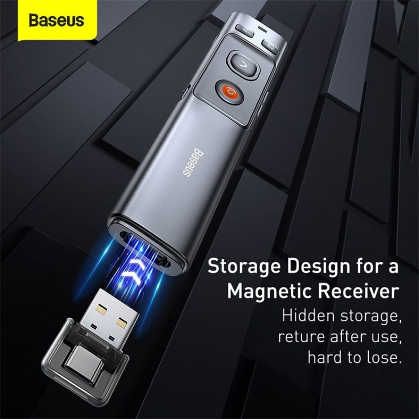 Bút Laser trình chiếu Baseus Orange Dot Wireless Presenter Green Lasercharging cho Laptop Macbook MKCD- Hàng chính hãng