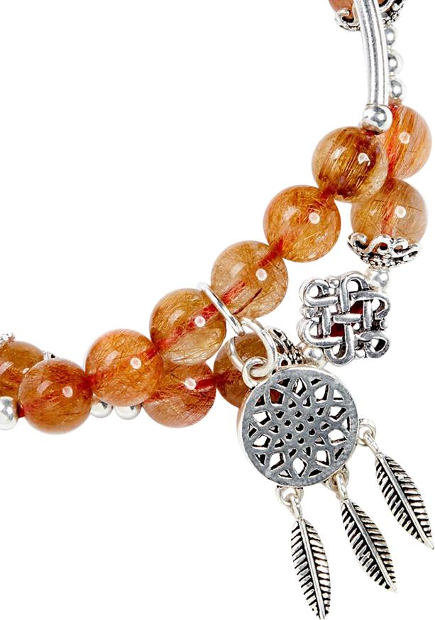 Bộ Vòng Thạch Anh Tóc Đỏ Cam Phối Charm Bạc Dream Catcher 2450 Ngọc Quý Gemstones VT67